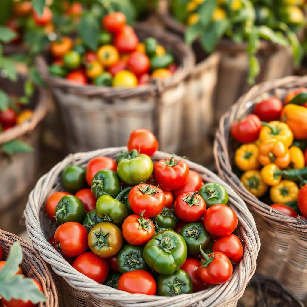 Récolte de tomates et piments
